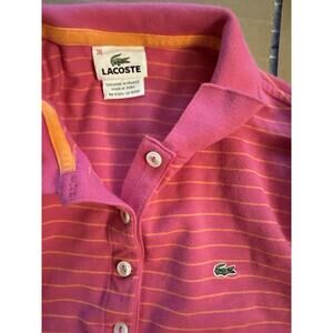 LACOSTE Women’s Polo Shirt 3/4 Sleeves Pink Orange Stripe - Size 38 FR (USA M)